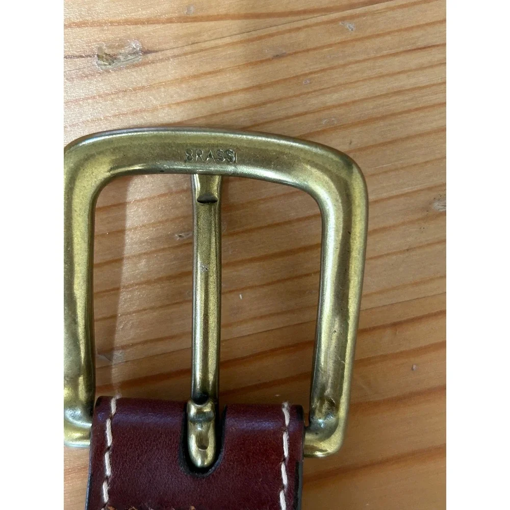 LL Bean Men Navy Blue Webbing Leather Belt Brass Buckle Sz 34 Classic Hertiage